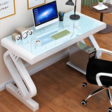 Pink-White Glass Metal Trestle Base Small Gaming Desk Image - 4