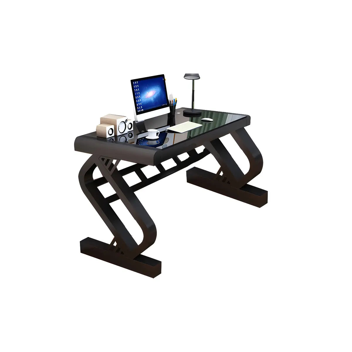 Pink-White Glass Metal Trestle Base Small Gaming Desk Image - 5