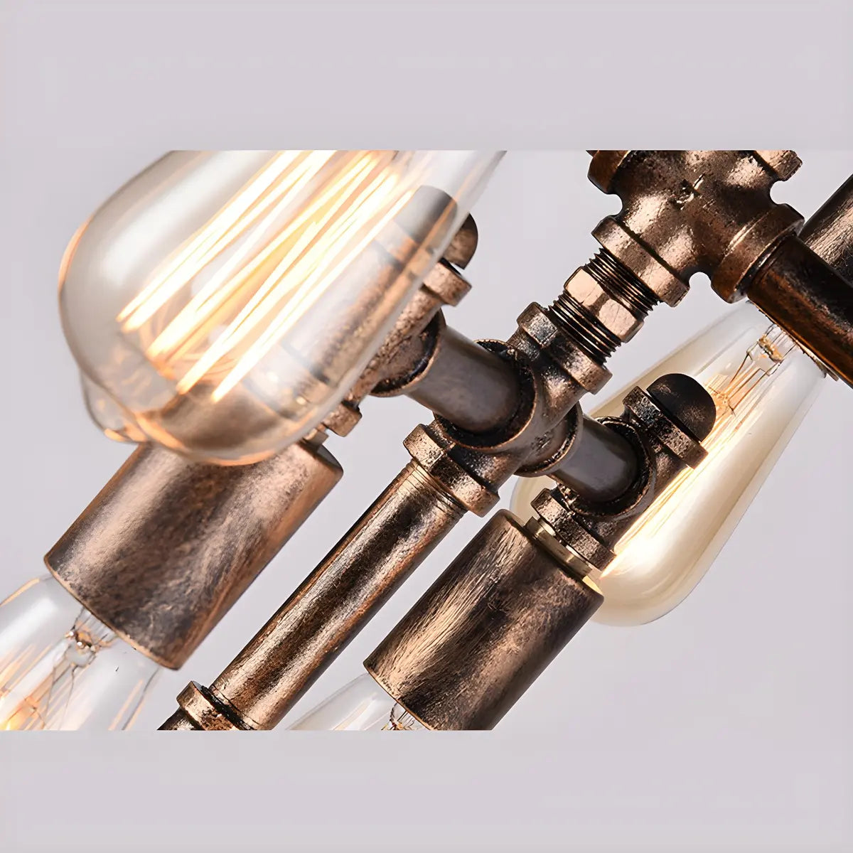 Pipe 5-Tier Rust Iron Living Room Edison Bulb Chandelier Image - 5