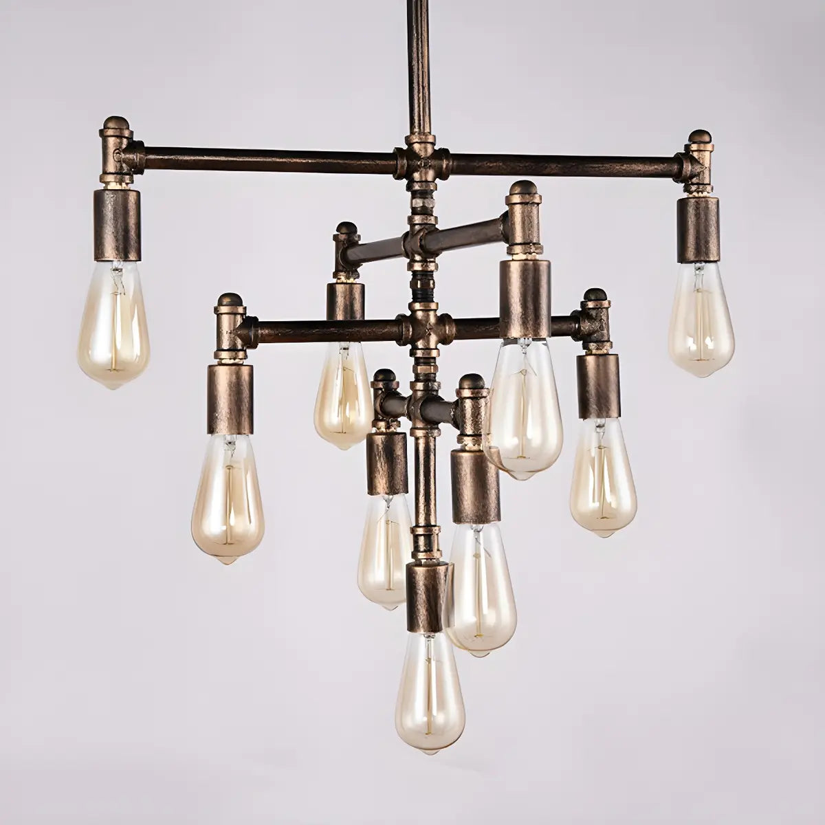 Pipe 5-Tier Rust Iron Living Room Edison Bulb Chandelier Image - 6