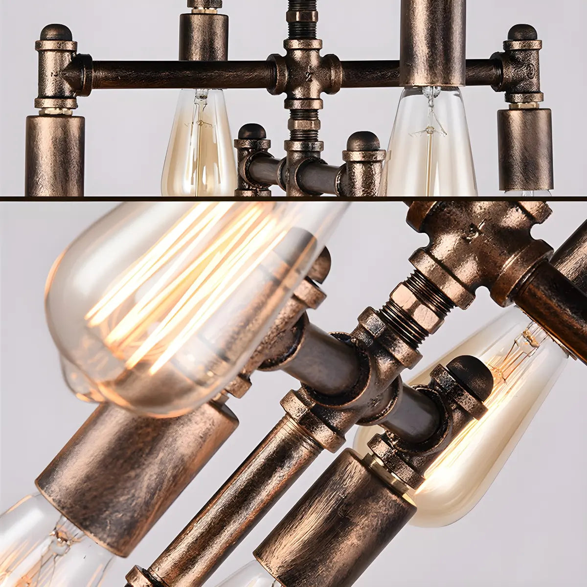 Pipe 5-Tier Rust Iron Living Room Edison Bulb Chandelier Image - 8