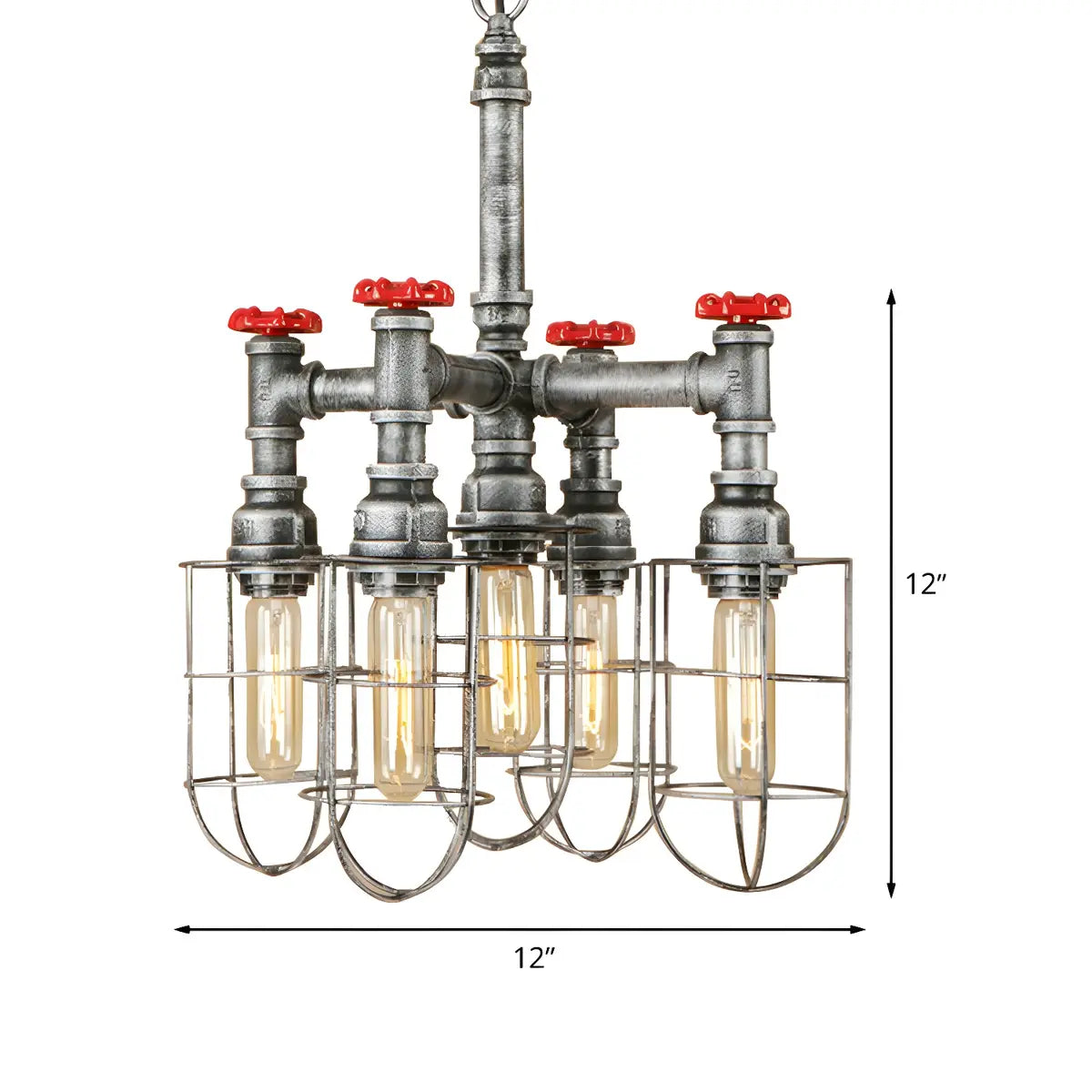 Pipe Cage Metal Silver Restaurant Edison Bulb Chandelier 