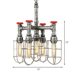 Pipe Cage Metal Silver Restaurant Edison Bulb Chandelier #size