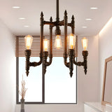 Pipe Metal Living Room Black Iron Edison Bulb Chandelier Image - 2