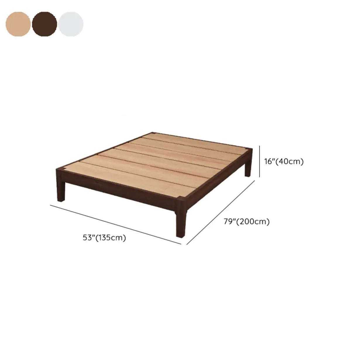 Platform Natural Wood Nut-Brown Panel Bed with Mattress 