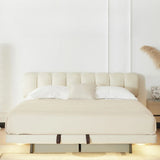 Platform Sponge Upholstered Off-White Comfort Queen Bed Image - 1