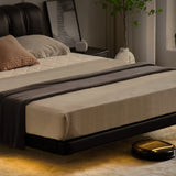 Platform Sponge Upholstered Off-White Comfort Queen Bed Image - 9