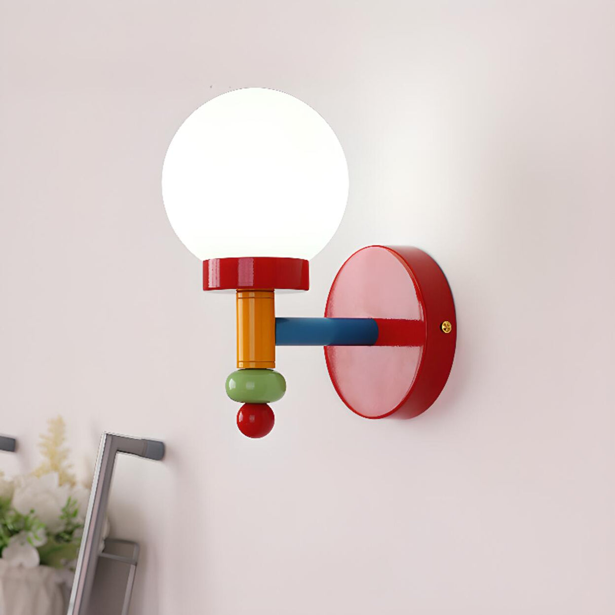 Playful and Colorful Globe White Glass Wall Sconce Image - 2