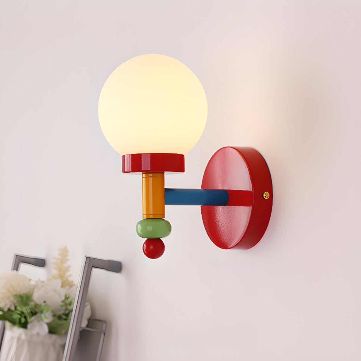 Playful and Colorful Globe White Glass Wall Sconce Image - 3