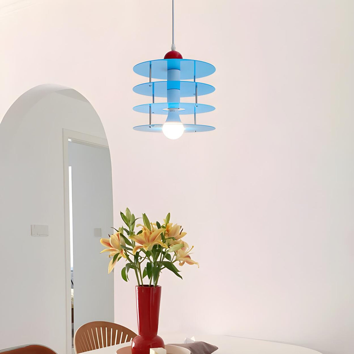 Playful Layered Disc Acrylic Blue Kids Room Pendant Light Image - 1