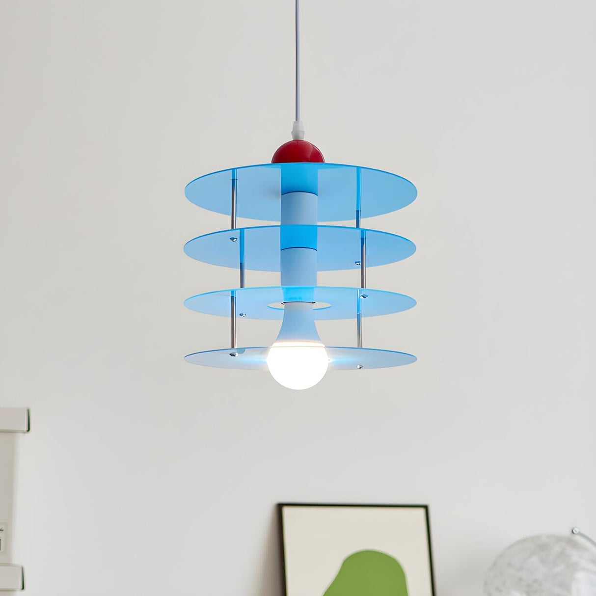 Playful Layered Disc Acrylic Blue Kids Room Pendant Light Image - 2