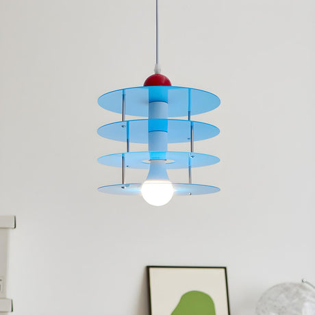 Playful Layered Disc Acrylic Blue Kids Room Pendant Light Image - 2