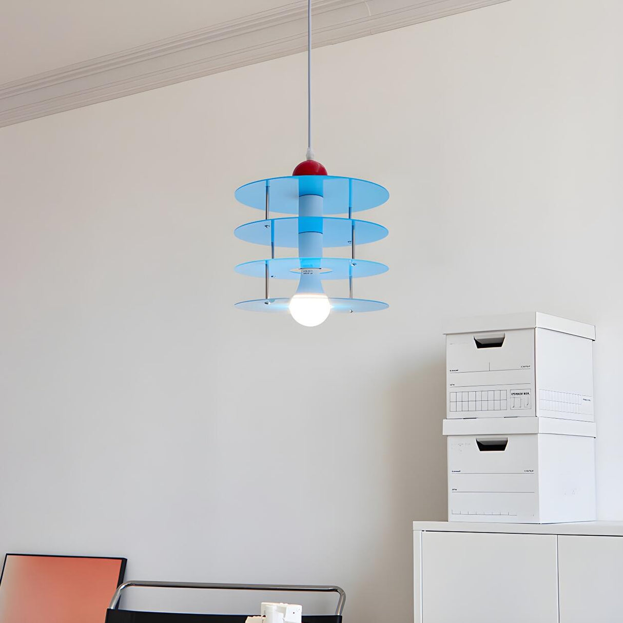 Playful Layered Disc Acrylic Blue Kids Room Pendant Light Image - 4