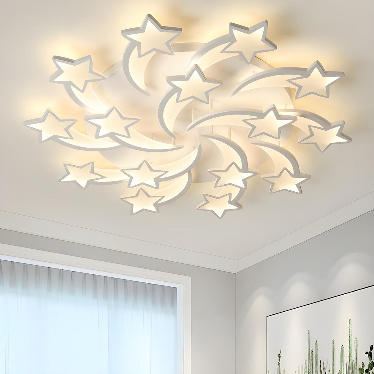 Playful Star-Shaped Dimmable LED Flush Mount Light Image - 4