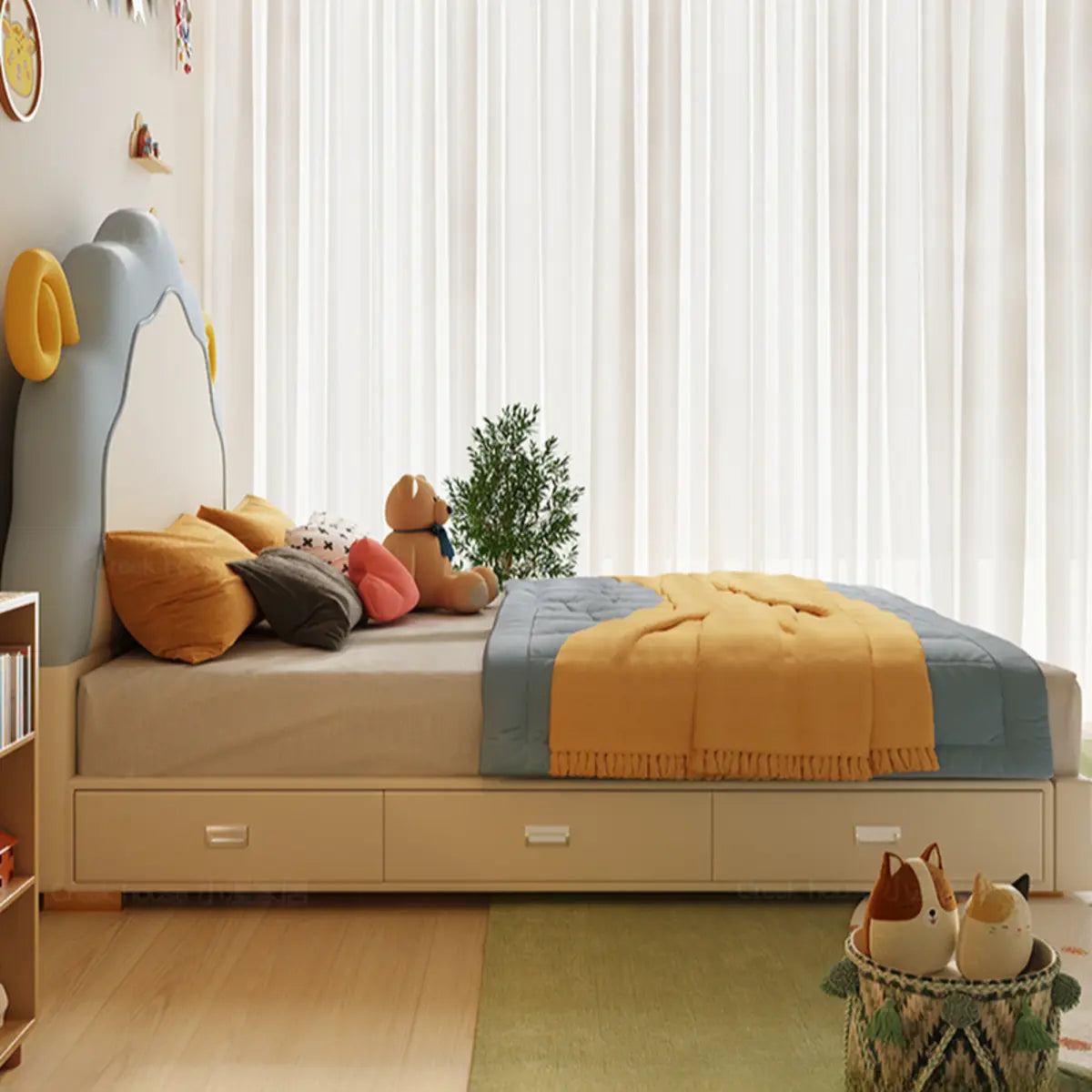 Playful Upholstered Low Clearance Kids Bed with Storage Image - 5