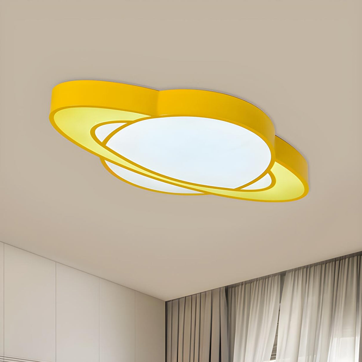 Playful Yellow Planet LED Flush Mount Ceiling Light Image - 1