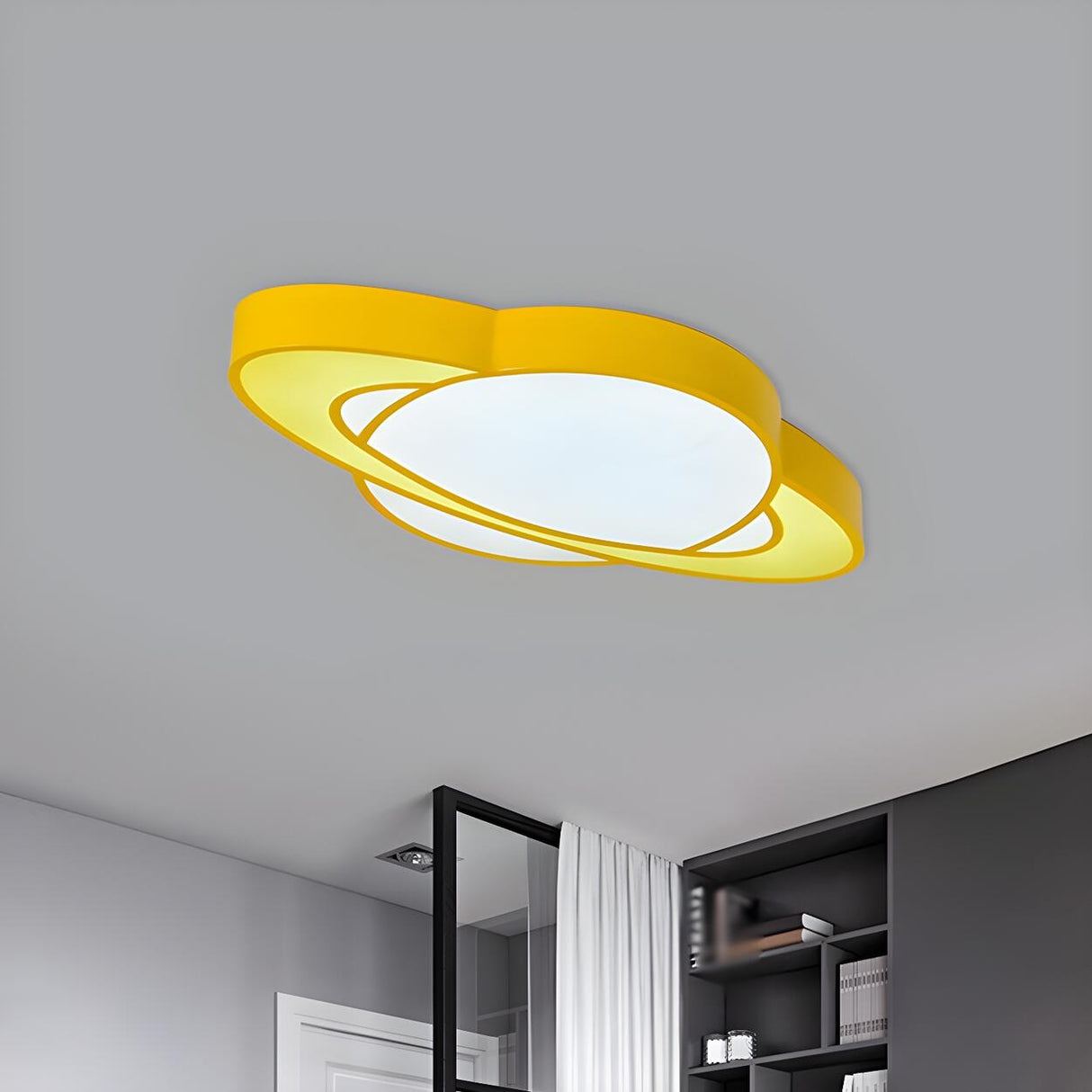 Playful Yellow Planet LED Flush Mount Ceiling Light Image - 2