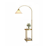 Pleated Cone Modern Arched Floor Lamp with Shelves Image - 3