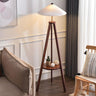 Pleated Cone Wooden Tripod Floor Lamp with Shelf Image - 2