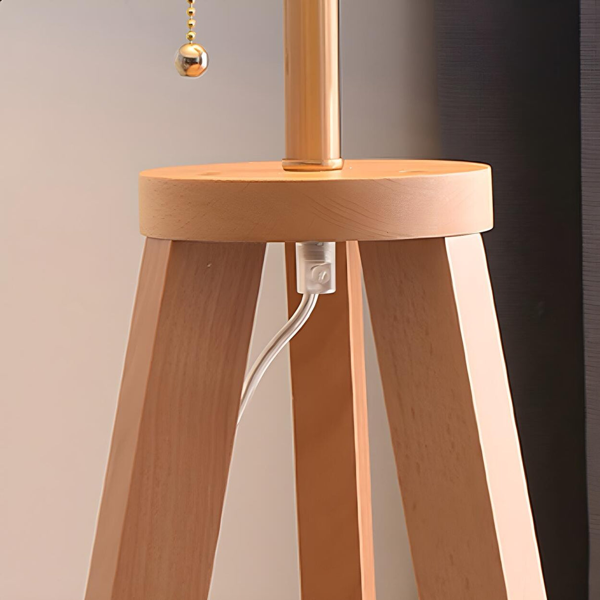 Pleated Cone Wooden Tripod Floor Lamp with Shelf Image - 8