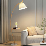 Pleated Elegant Curved Metal Floor Lamp with Shelf Image - 2