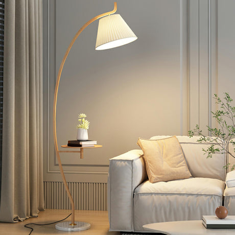 Pleated Elegant Curved Metal Floor Lamp with Shelf Image - 2