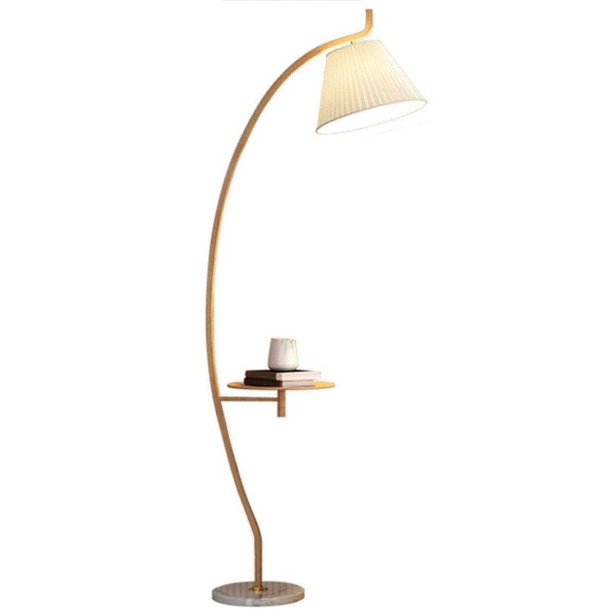 Pleated Elegant Curved Metal Floor Lamp with Shelf Image - 5