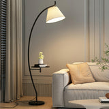 Pleated Elegant Curved Metal Floor Lamp with Shelf Image - 6