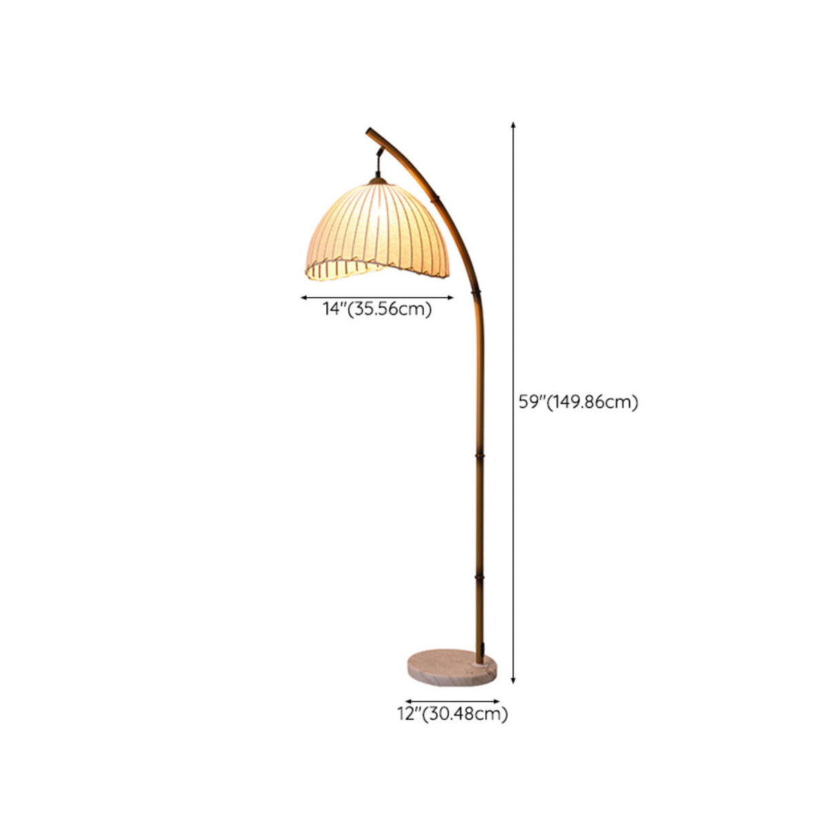 Pleated Fabric Dome Modern Metal Arched Floor Lamp 