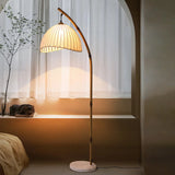 Pleated Fabric Dome Modern Metal Arched Floor Lamp Image - 4