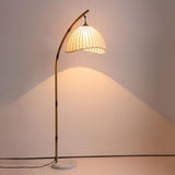 Pleated Fabric Dome Modern Metal Arched Floor Lamp Image - 6