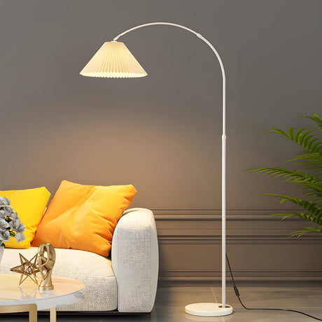 Pleated Fabric Shade Adjustable Arched Floor Lamp Image - 1