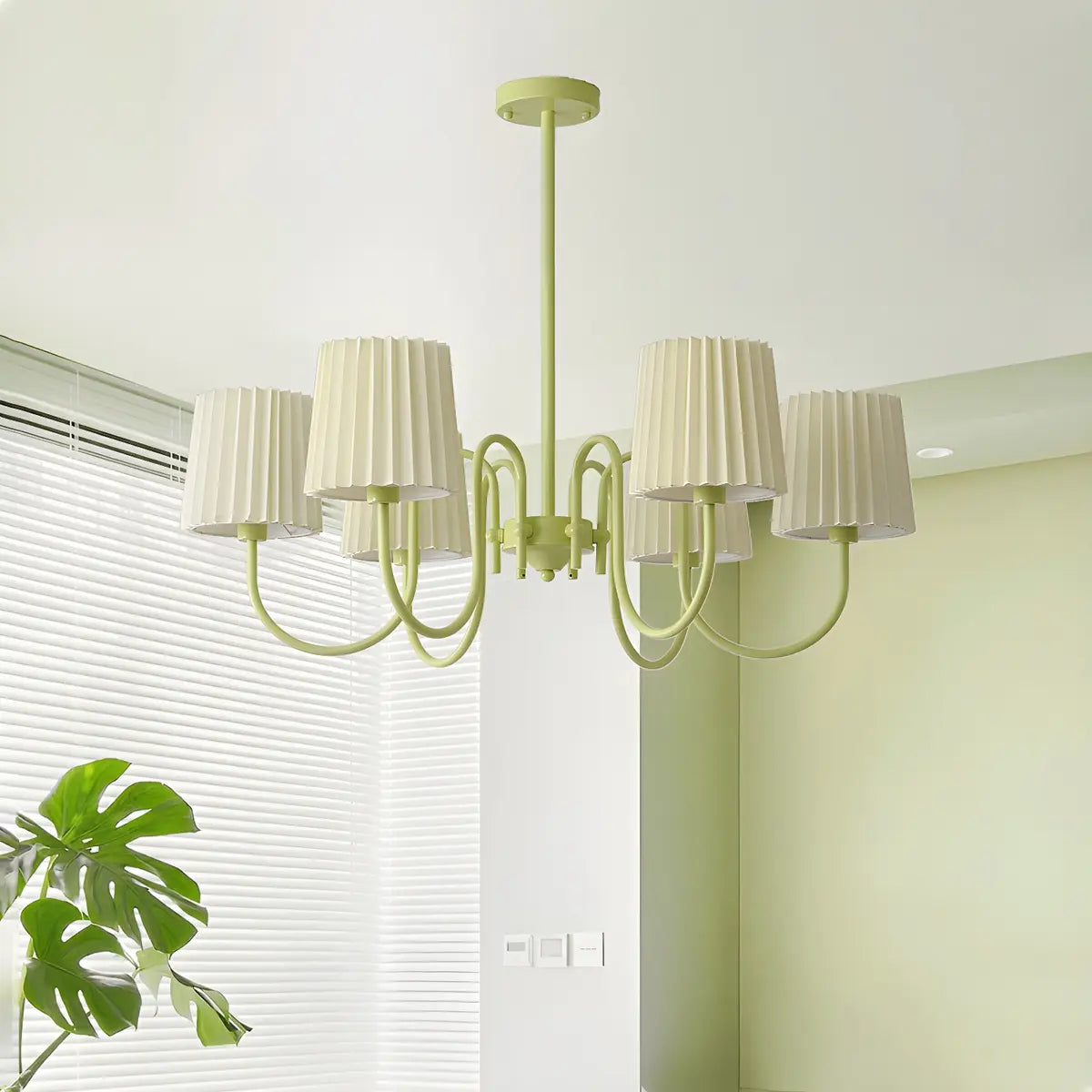 Pleated Green Curve Arm Metal Living Room Chandelier Image - 1