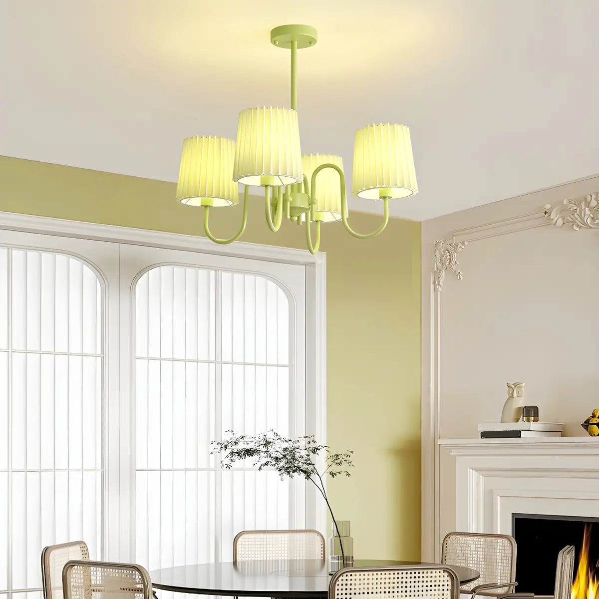 Pleated Green Curve Arm Metal Living Room Chandelier Image - 17