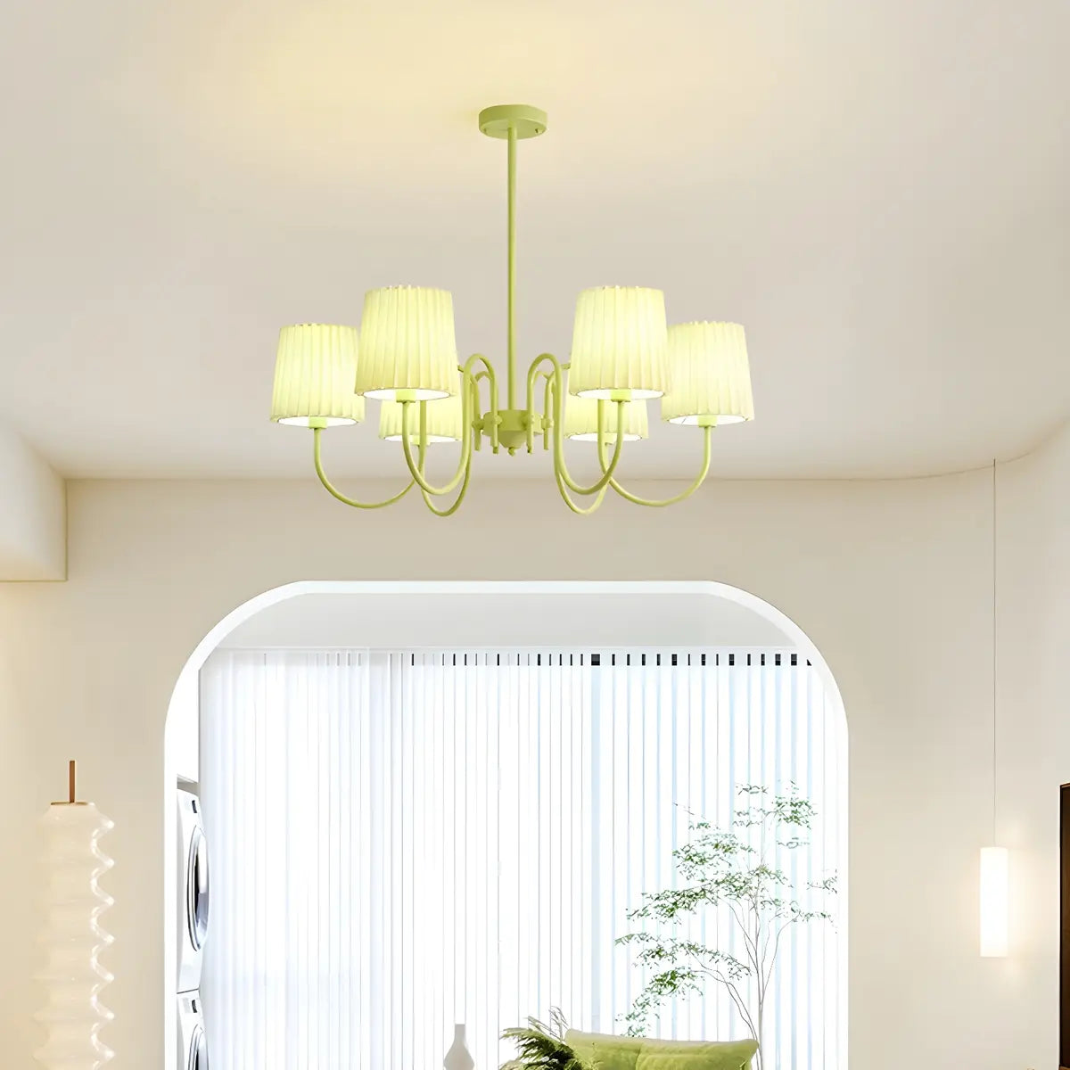 Pleated Green Curve Arm Metal Living Room Chandelier Image - 6