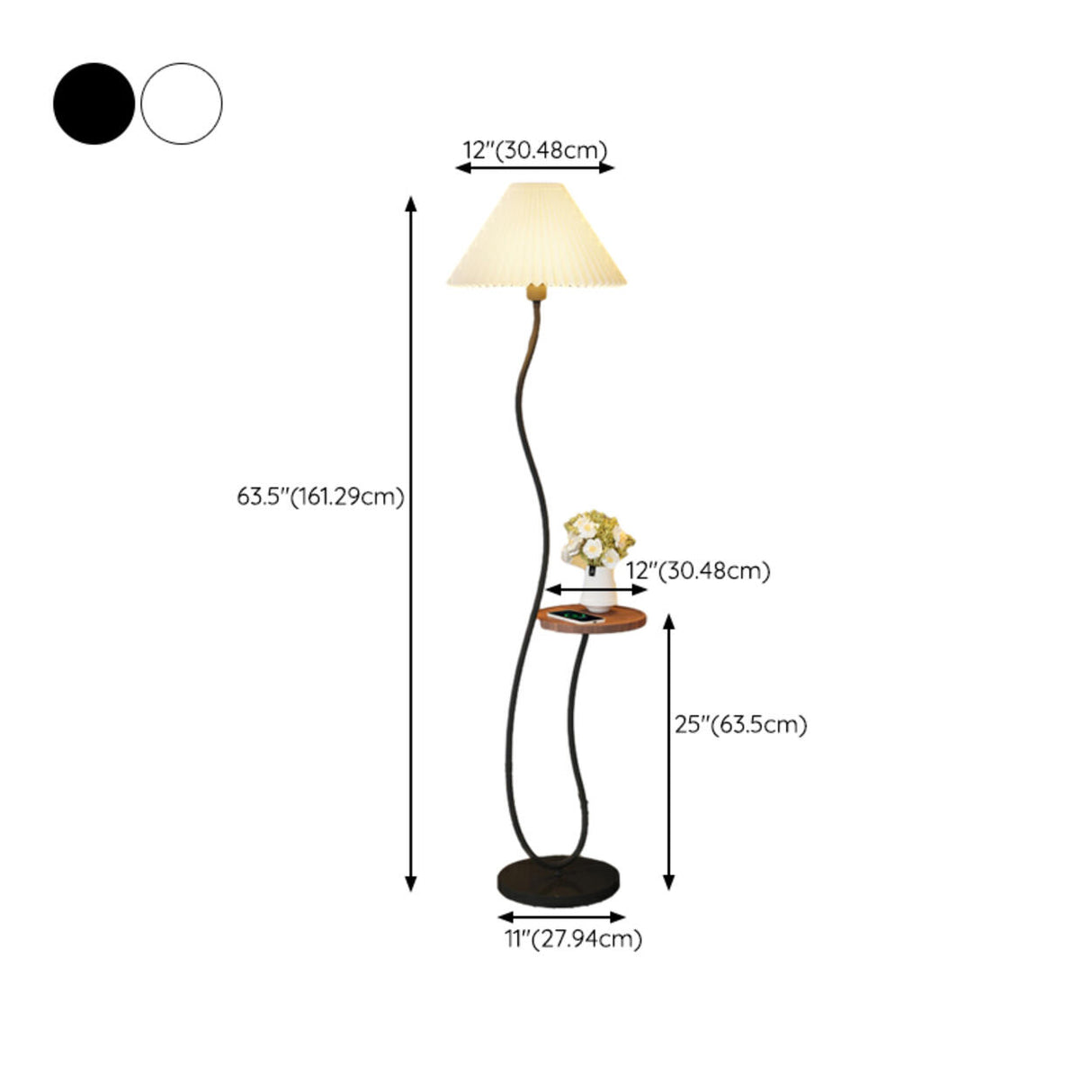 Pleated Shade Curved Stand and Side Table Floor Lamp 