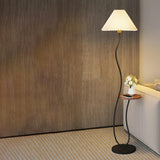 Pleated Shade Curved Stand and Side Table Floor Lamp Image - 2