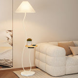 Pleated Shade Curved Stand and Side Table Floor Lamp Image - 3