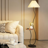 Pleated Shade Curved Stand and Side Table Floor Lamp Image - 4