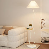 Pleated Shade Curved Stand and Side Table Floor Lamp Image - 8