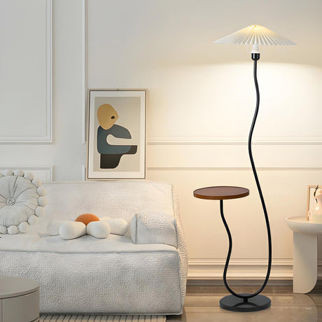 Pleated Shade Modern Black Floor Lamp with Side Table Image - 2