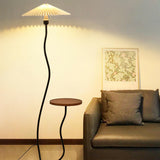 Pleated Shade Modern Black Floor Lamp with Side Table Image - 4