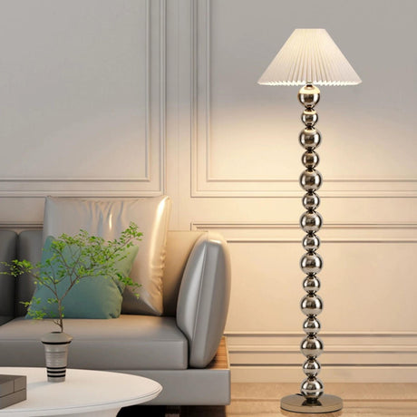 Pleated Shade Modern Stacked Ball Steel Floor Lamp Image - 1