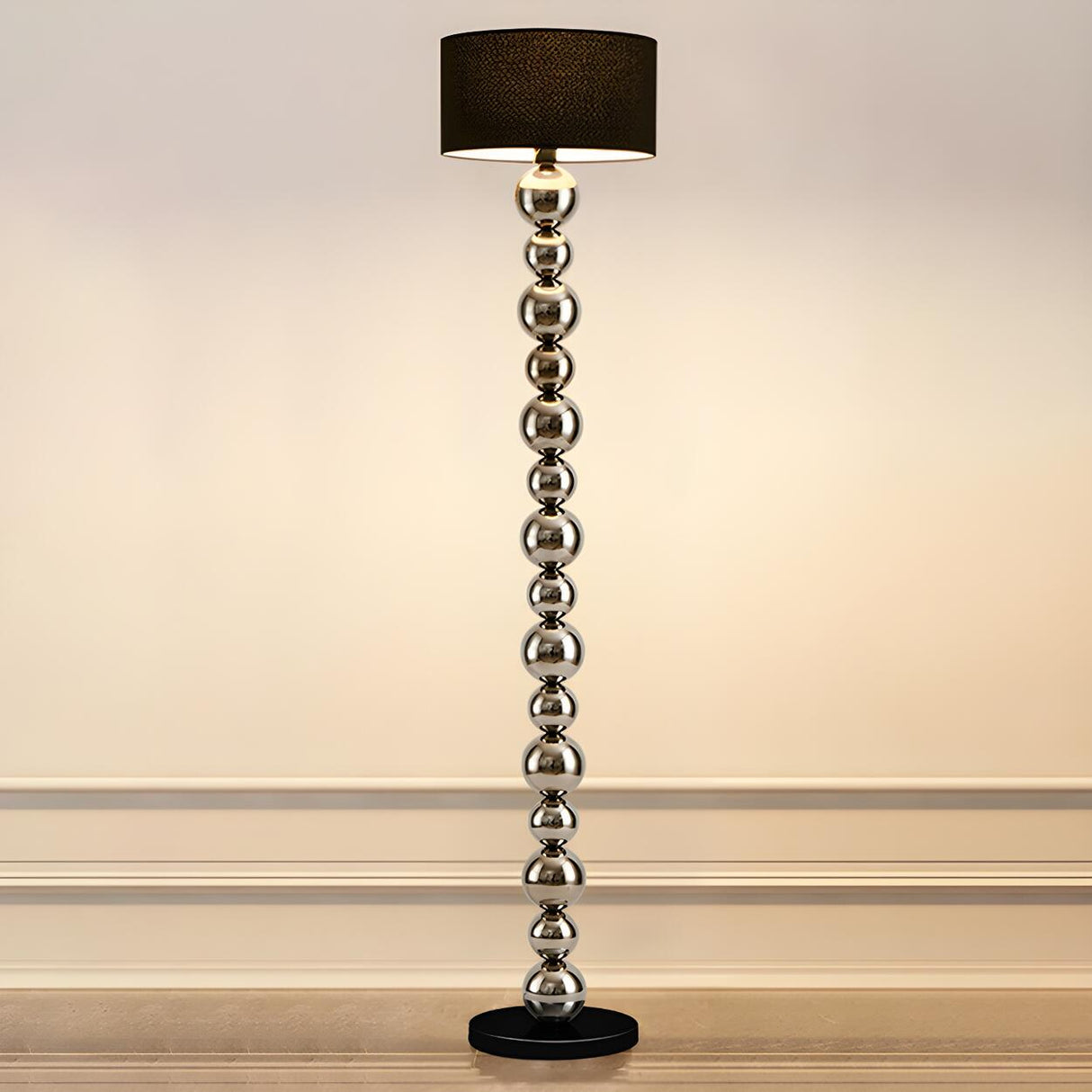 Pleated Shade Modern Stacked Ball Steel Floor Lamp Image - 2