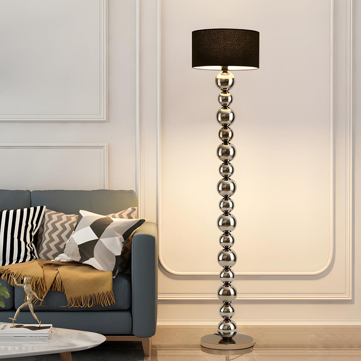 Pleated Shade Modern Stacked Ball Steel Floor Lamp Image - 5