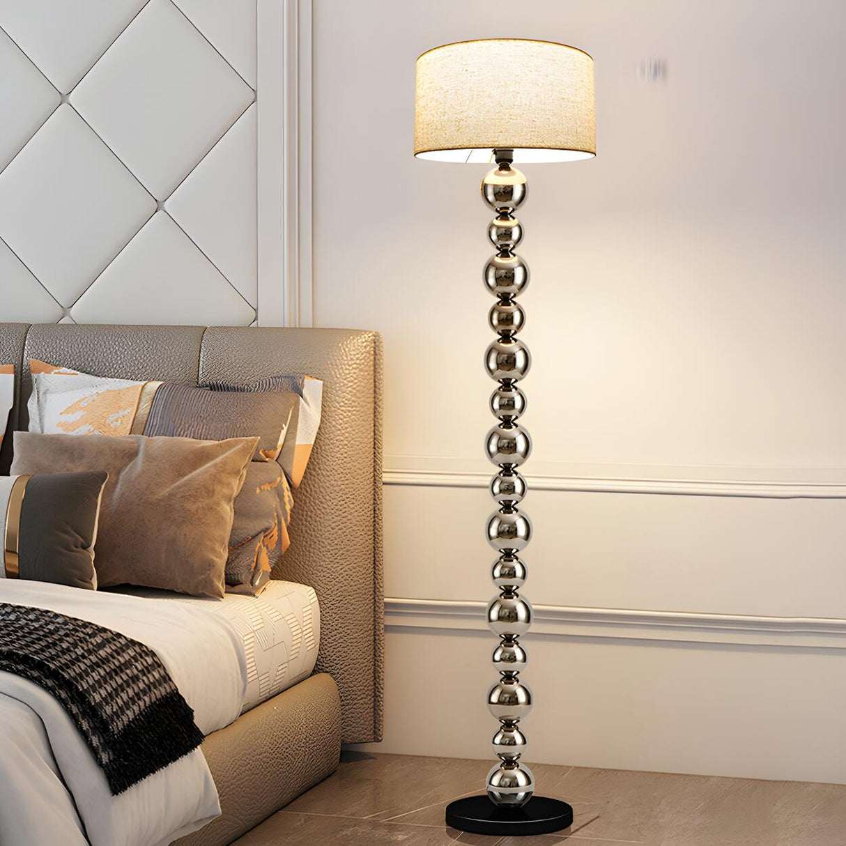 Pleated Shade Modern Stacked Ball Steel Floor Lamp Image - 6