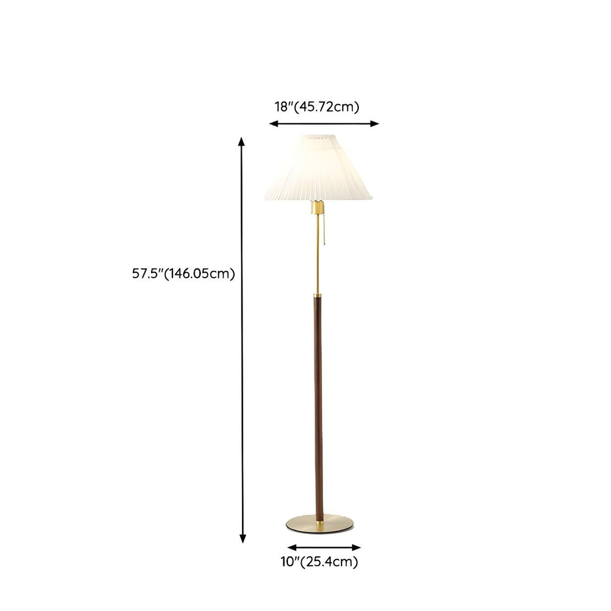 Pleated Shade Walnut Metal LED Modern Floor Lamp 