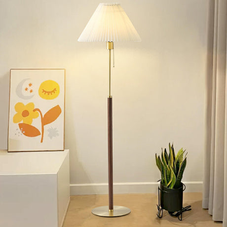 Pleated Shade Walnut Metal LED Modern Floor Lamp Image - 2