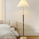 Pleated Shade Walnut Metal LED Modern Floor Lamp Image - 4