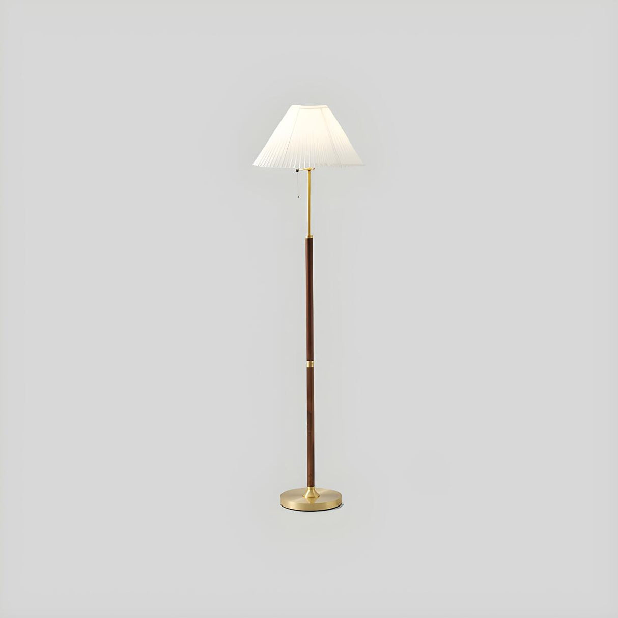 Pleated Shade Walnut Metal LED Modern Floor Lamp Image - 6